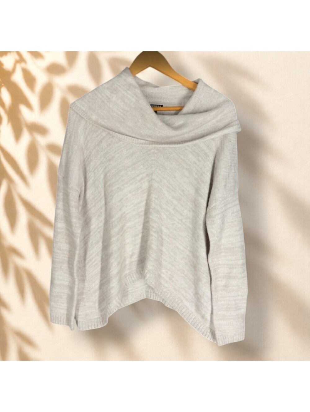 Express Sweater Pullover Women M/L Gray Knit Cowl Neck Long Sleeve Wool Soft